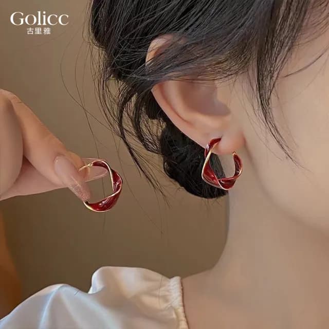 【Golicc】耳環 法式 扭轉感(七夕 情人節 生日 飾品 耳釘 耳飾 耳墜 禮物)