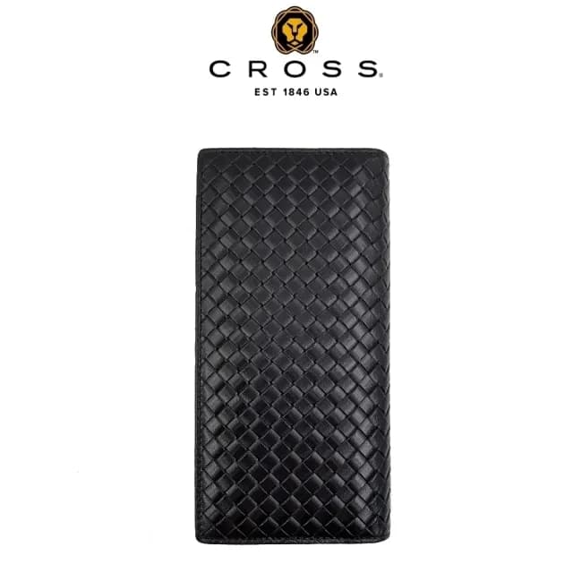 【CROSS】限量1折 頂級小牛皮編織紋22卡零錢袋長夾 全新專櫃展示品(七夕情人節禮物 送禮 男夾)