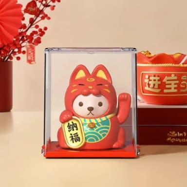 【搖手送福】太陽能吉祥招財貓擺件-附防塵盒(聚寶盆 開運擺飾 汽車裝飾 風水 禮物 開店送禮 辦公室)