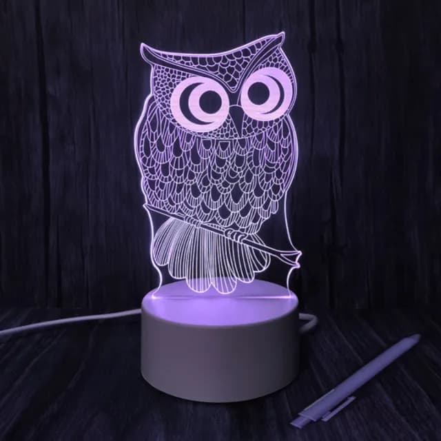 【A-ONE 匯旺】七彩壓克力造型小夜燈 貓頭鷹生日 女友 情人節 公司禮物 星球小夜燈 壓克力底座