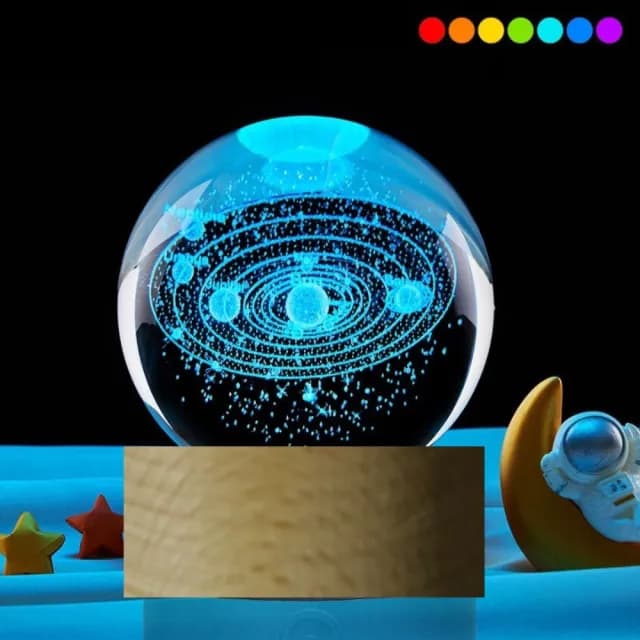 【A-ONE 匯旺】七彩水晶球小夜燈 太陽系 流星 夜燈 交換禮物 生日禮物燈 情人節 LED木座
