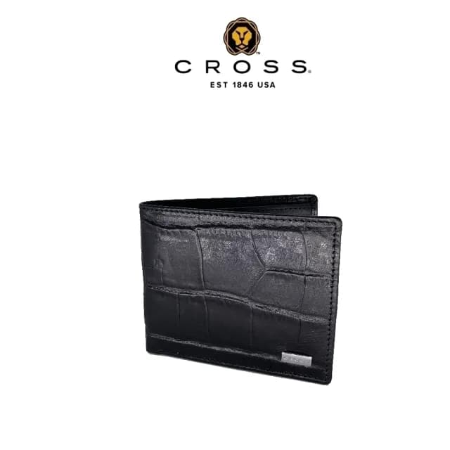 【CROSS】台灣總經銷 限量2折 頂級小牛皮8卡鱷魚紋咬錢男用皮夾 全新專櫃展示品(88父親節禮物 男夾)