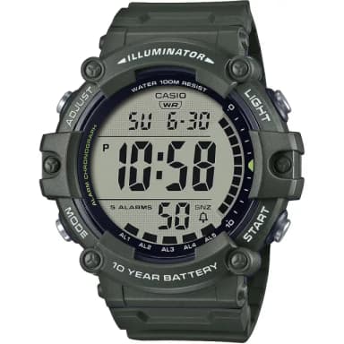 【CASIO 卡西歐】10年電力 大字體顯示 第二時間電子錶 手錶-墨綠 學生錶 送禮 禮物 推薦(AE-1500WHX-3AV)