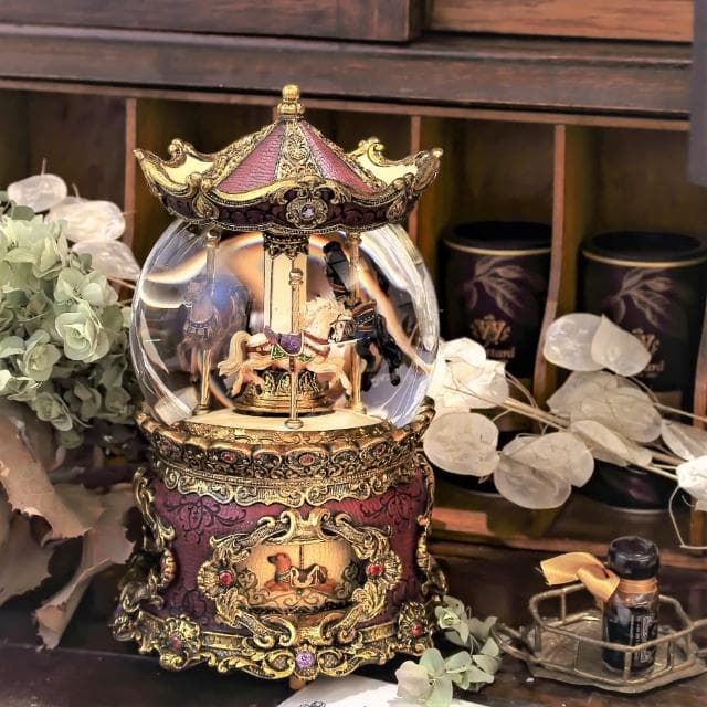 【JARLL讚爾藝術】仿古董 旋轉木馬 水晶球音樂盒(生日情人告白 結婚 聖誕禮物)