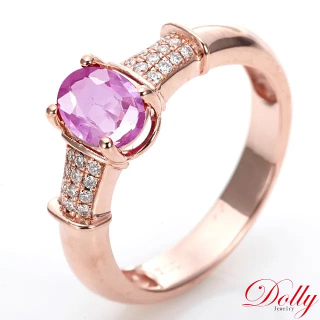 【DOLLY】天然 粉紅藍寶石玫瑰金色鑽石戒指-005(母親節 情人節 交換禮物首選)