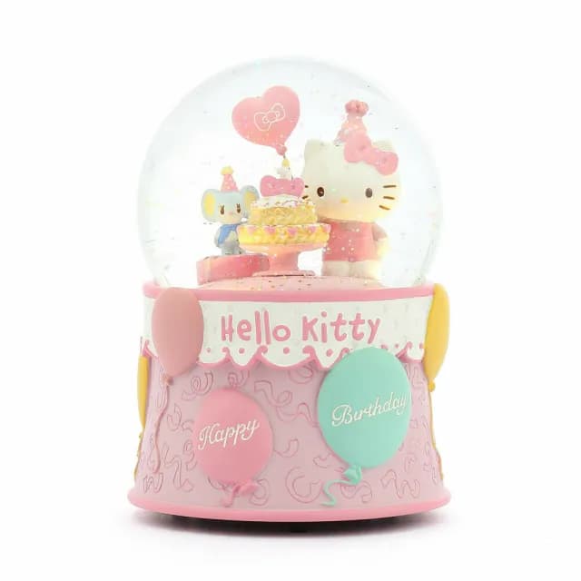 【JARLL 讚爾藝術】Hello Kitty 生日 水晶球音樂盒(生日禮物 新居禮物 閨蜜禮物 情人節禮物)