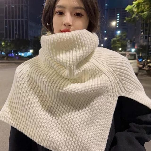 【BONum 博紐】淑女款粗毛線針織圍巾披肩斗篷(韓系 圍巾 披肩 斗篷 禦寒 氣質 典雅)