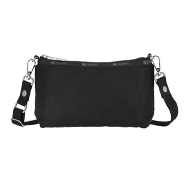 【Lesportsac】菱格壓紋斜背隨身包手拿包 送禮 禮物(黑色)