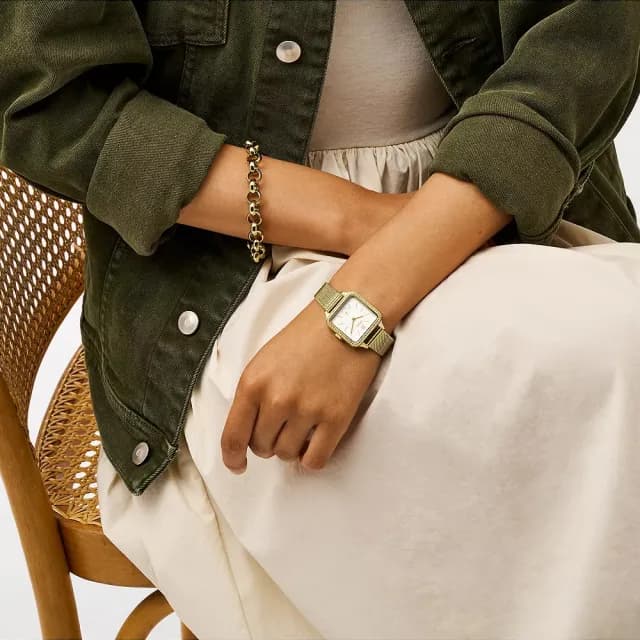 【FOSSIL】Colleen 晶鑽米蘭帶方形女錶-28mm 禮物 送禮 推薦(BQ3972)