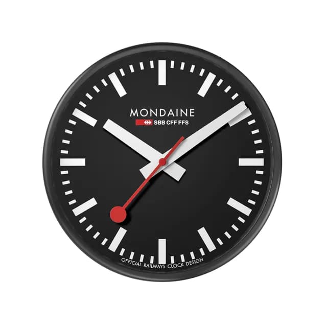 【MONDAINE瑞士國鐵】25cm經典掛鐘 / 靜音鐘(黑)