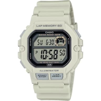 【CASIO 卡西歐】運動訓練10年電力手錶 學生錶-米白 送禮 禮物 推薦(WS-1400H-8AV)