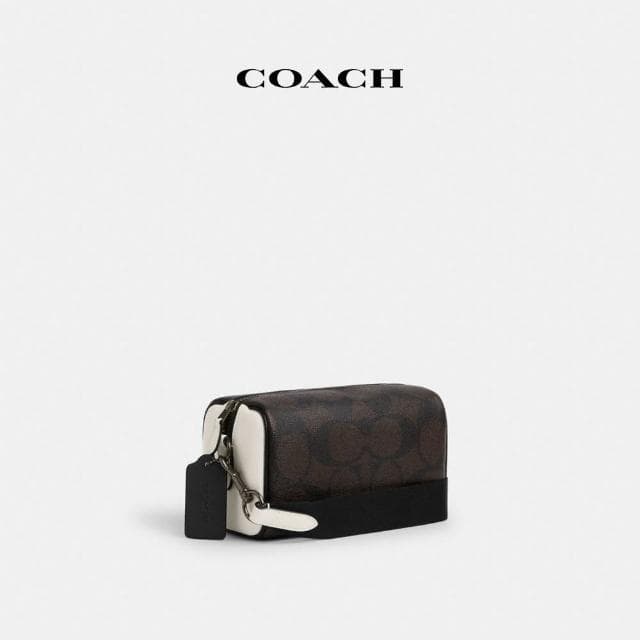 【COACH】蔻馳官方直營 AXEL撞色經典Logo斜背手袋-QB/榛子色/粉筆白色(CY891)