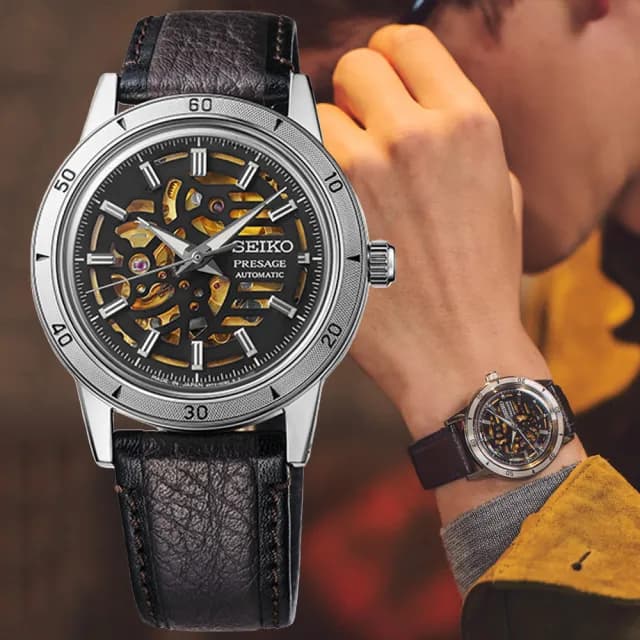 【SEIKO 精工】PRESAGE系列 復古風 重機 鏤空機械腕錶 父親節 禮物  送禮 推薦(SSA461J1/4R72-00C0J)