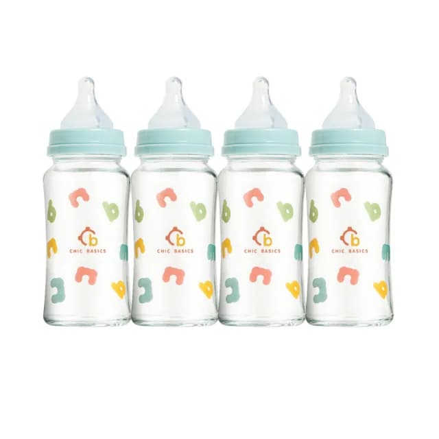【奇哥官方旗艦】CHIC BASICS耐熱硼矽玻璃寬口奶瓶(240ml x4)