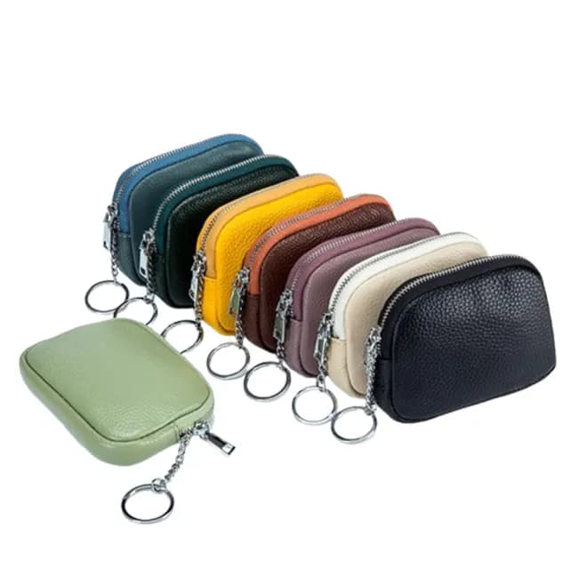 【Sp house】清新小圓包真皮簡約拉鍊鑰匙圈零錢包(真皮包包 8色可選)