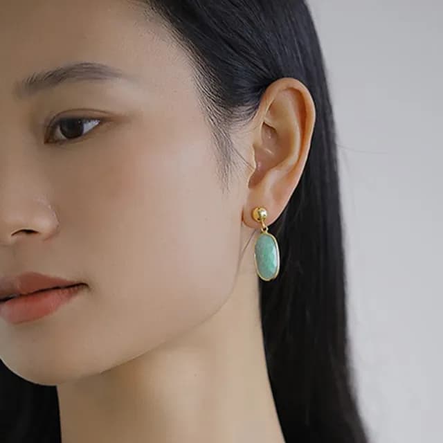 【LEEHER】天河石/純銀耳環/耳飾/韓國飾品/耳環/耳環女/925/耳環抗過敏/復古耳環/高級感/