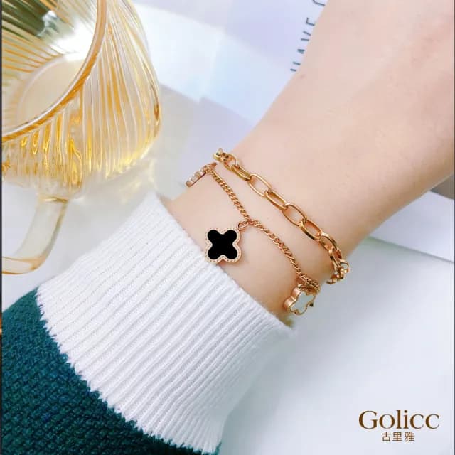 【Gulicc】鈦鋼 四葉草 輕奢 雙層手鍊(雙11 聖誕節 生日 手環 手繩 首飾 飾品 禮物)