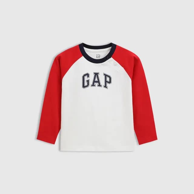 【GAP】兒童裝 Logo純棉印花圓領長袖T恤-紅色(687263)