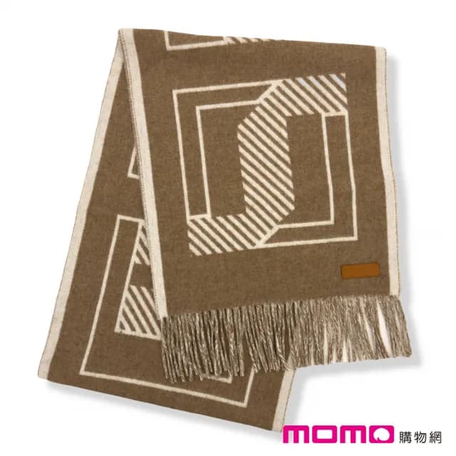 【Hermes 愛馬仕】羊絨圍巾 經典標誌圖案(棕色)