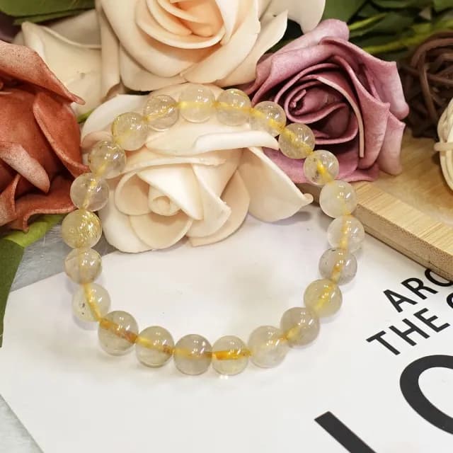 【德山珠寶】特價5A級8mm天然黃髮晶水晶手鍊(情人節生日禮物飾品母親節水晶手鍊CE476)