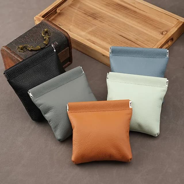 【MoonDy】零錢包 彈片收納包 鑰匙包 耳機包 飾品收納 小包包 自動開合收納包 口紅包 真皮