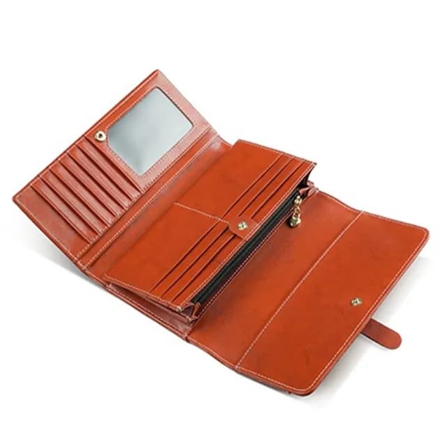 【MoonDy】雙11 錢包 牛皮錢包 長皮夾 三折錢包 信封包 長夾 防盜刷 手拿包