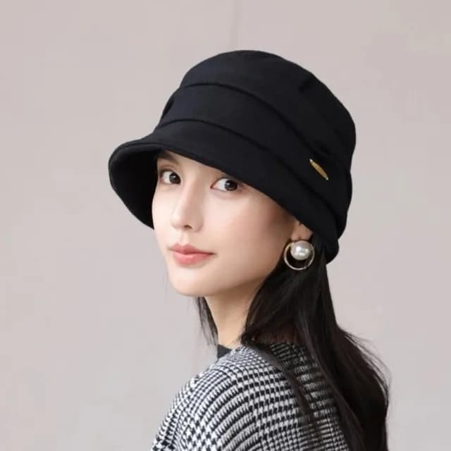 【米蘭精品】現貨秒發 羊毛帽漁夫帽毛呢盆帽(保暖加絨褶皺女帽子情人節生日聖誕節交換禮物4色74bn5)