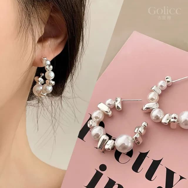 【Golicc】耳環 法式高級感 輕奢珍珠(99購物限定 生日 飾品 耳釘 耳飾 耳墜 禮物)