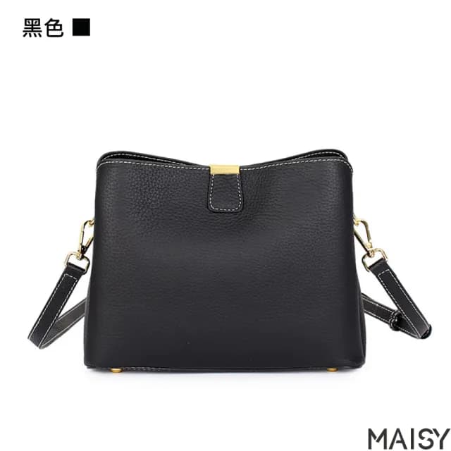 【MAISY】情人節禮物 真皮 時尚百搭雙肩帶質感頭層牛皮手提包(真皮包包 棕色／黑色／綠色／米色／卡其色)