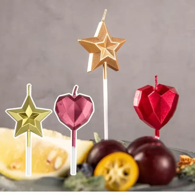 【鑽石蠟燭】3D立體閃亮星星愛心生日蠟燭10入(金屬光澤 生日蛋糕 蛋糕蠟燭 裝飾蠟燭 造型蠟燭 浪漫)
