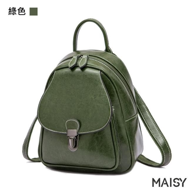 【MAISY】母親節禮物 復古油蠟牛皮後背包(現+預 綠色／黑色／土黃色／咖啡色)