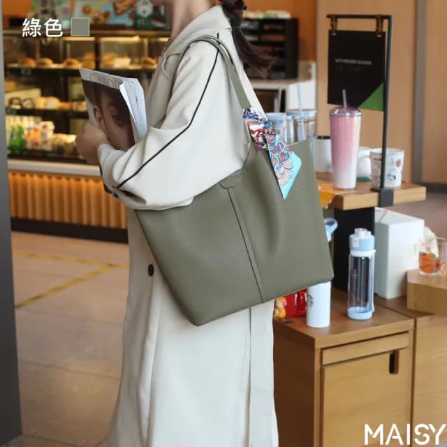 【MAISY】情人節禮物 真皮 頭層牛皮大容量子母托特包(真皮包包 現+預  灰色／綠色／棕色／黑色)