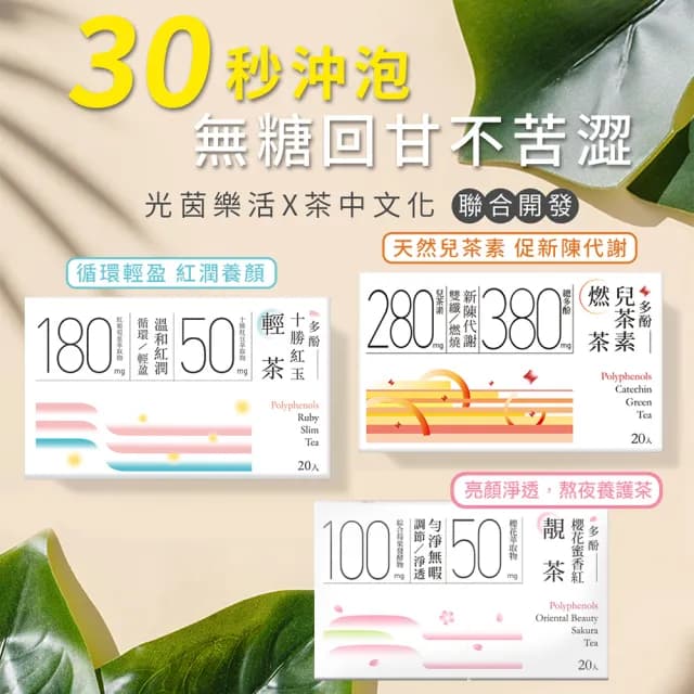 【光茵樂活】機能茶20包X1盒-任選(多酚兒茶素燃茶/十勝紅玉輕茶/櫻花蜜香紅靚茶)