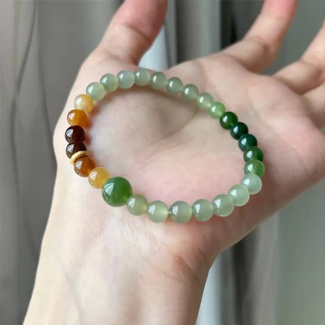 【MoonDy】和田玉手串 圓珠手鍊 玉手鍊 保平安 驅邪納福 漸變手鍊 碧玉手串 送長輩 生日禮物 雙