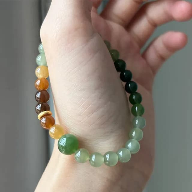 【MoonDy】情人節禮物 和田玉手串 圓珠手鍊 玉手鍊 保平安 驅邪納福 漸變手鍊 碧玉手串 送長輩 生日禮物 雙