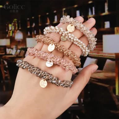 【Golicc】髮圈 韓版 復古 仿水晶 手鍊 兩用(母親節 生日 情人節 髮飾 髮帶 飾品 禮物)
