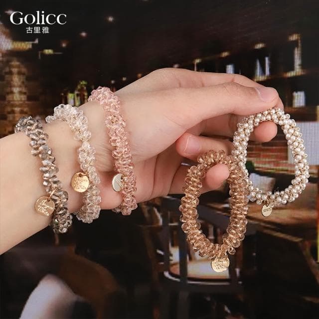【Golicc】髮圈 韓版 復古 仿水晶 手鍊 兩用(母親節 生日 情人節 髮飾 髮帶 飾品 禮物)