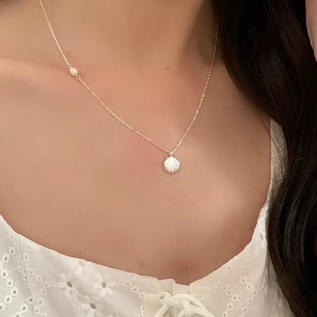 【LEESA】純銀項鍊\18k\金項鍊\情侶項鍊\項鍊女\簡約ins風\項鍊\貝殼項鍊\珍珠項鍊\女生禮物\