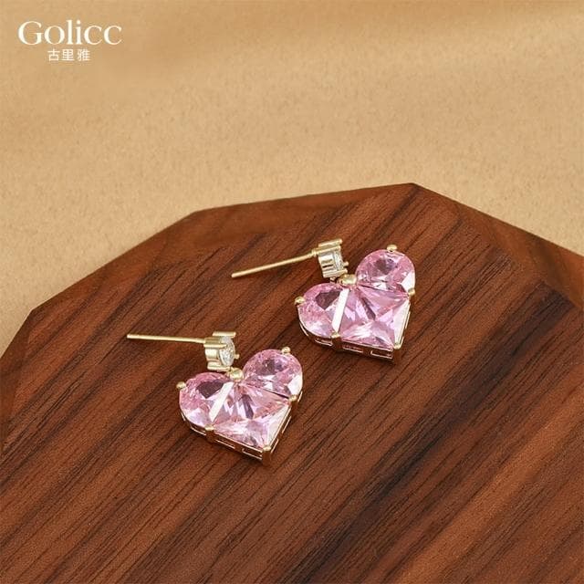 【Golicc】耳環 粉色 愛心(618 七夕 情人節 生日 飾品 耳飾 耳墜 禮物)