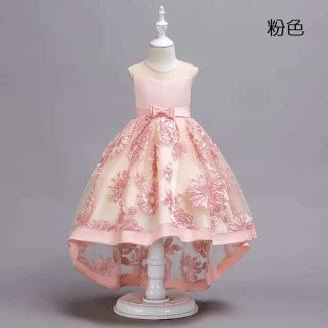 【橘魔法】立體繡夢幻前短後長小禮服(連身洋裝 婚禮 花童 紗裙 全家福 攝影 童裝 兒童 女童)