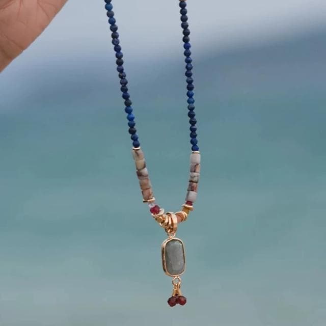 【LEEHER】吊墜/吊飾/拼色/項鍊/女生項鍊/女生禮物/生日禮物/古風/飾品/拉長石/復古飾品/項鍊情侶/