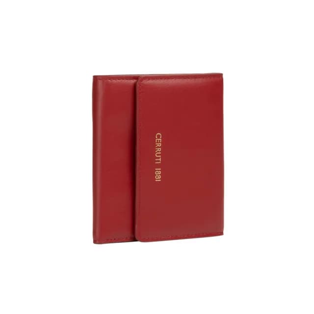 【Cerruti 1881】限量2折 義大利原裝進口 頂級小牛皮女用短夾零錢包 6164M 全新專櫃展示品(紅色)
