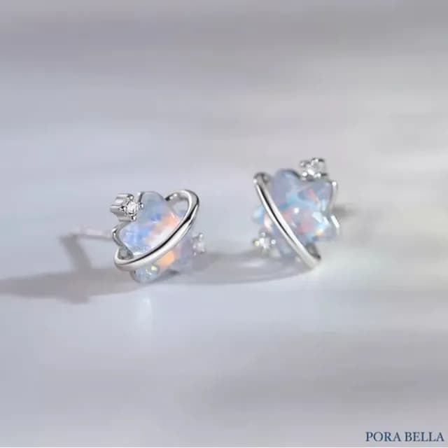 【Porabella】S925純銀鋯石耳環耳釘 星星耳釘 月光石耳環 招好運桃花耳針 耳飾 Earrings