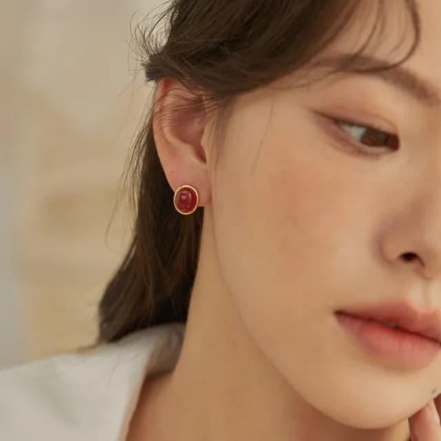 【LEESA】小眾設計\925\純銀耳環\耳針\飾品\情人節禮物\紅瑪瑙\耳釘個性耳環\簡約ins風\耳環女\