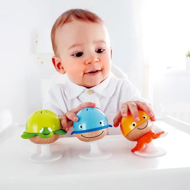 【德國Hape】海洋動物吸盤沙鈴組(木製玩具/木頭玩具/彌月禮/生日禮)