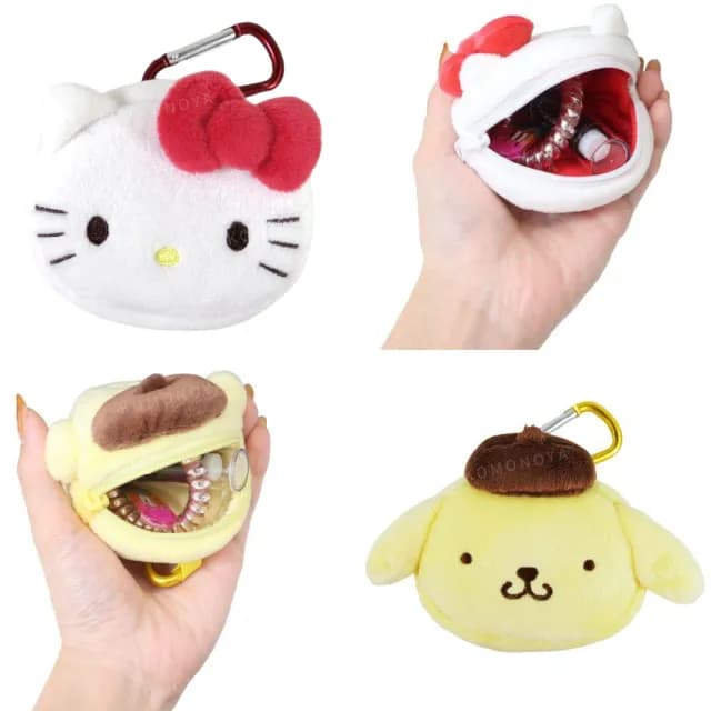 【小禮堂】Sanrio 三麗鷗 絨毛造型零錢包吊飾 大臉款 Kitty 美樂蒂 布丁狗 大耳狗(平輸品)