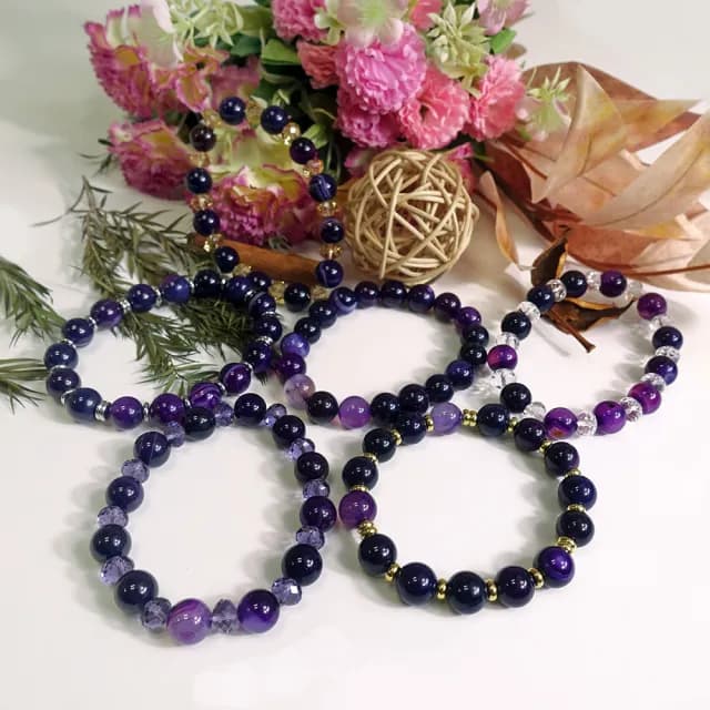 【德山珠寶】特價5A級10mm夢幻紫色條紋瑪瑙造型手鍊(情人節生日禮物飾品母親節水晶手鍊CE476)