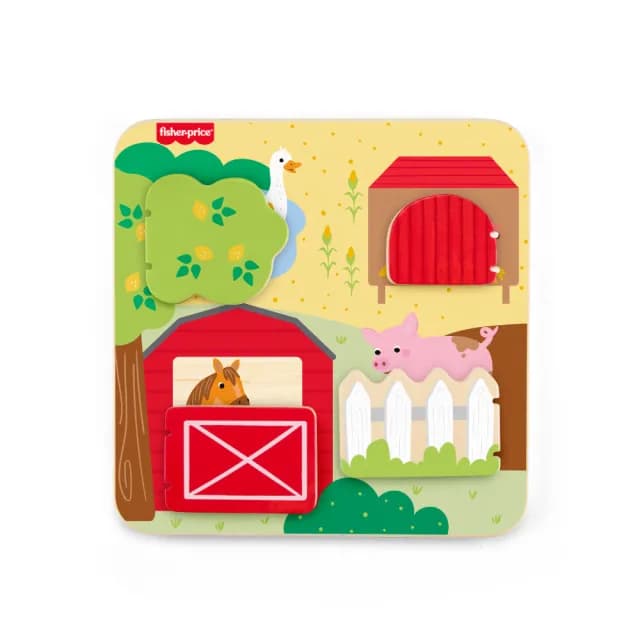 【Fisher price 費雪】木製農場動物板(寶寶安撫/嬰兒玩具/彌月禮/新生兒)