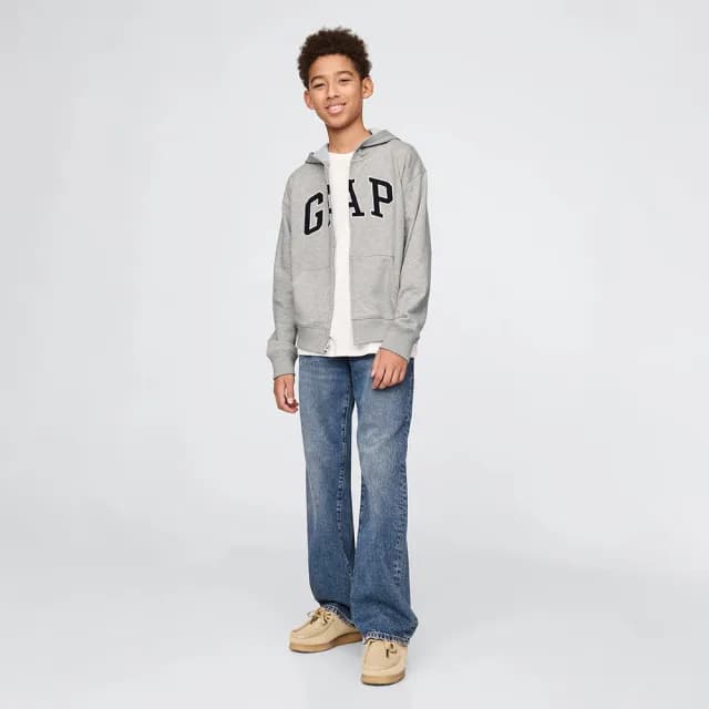 【GAP】男童裝 Logo刺繡連帽外套-灰色(743966)