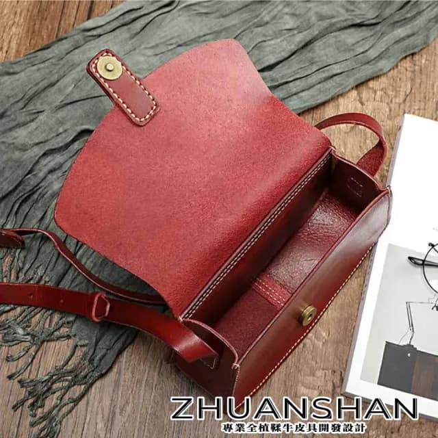 【ZHUANSHAN】情人節禮物 真皮 百搭復古植鞣牛皮馬鞍包 肩背包 側肩包(真皮包包 咖啡色／黑色／棕色／墨綠
